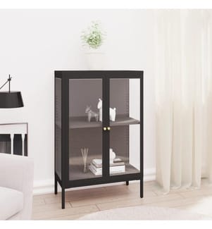 Buffet Noir 75x35x105 cm Acier et verre