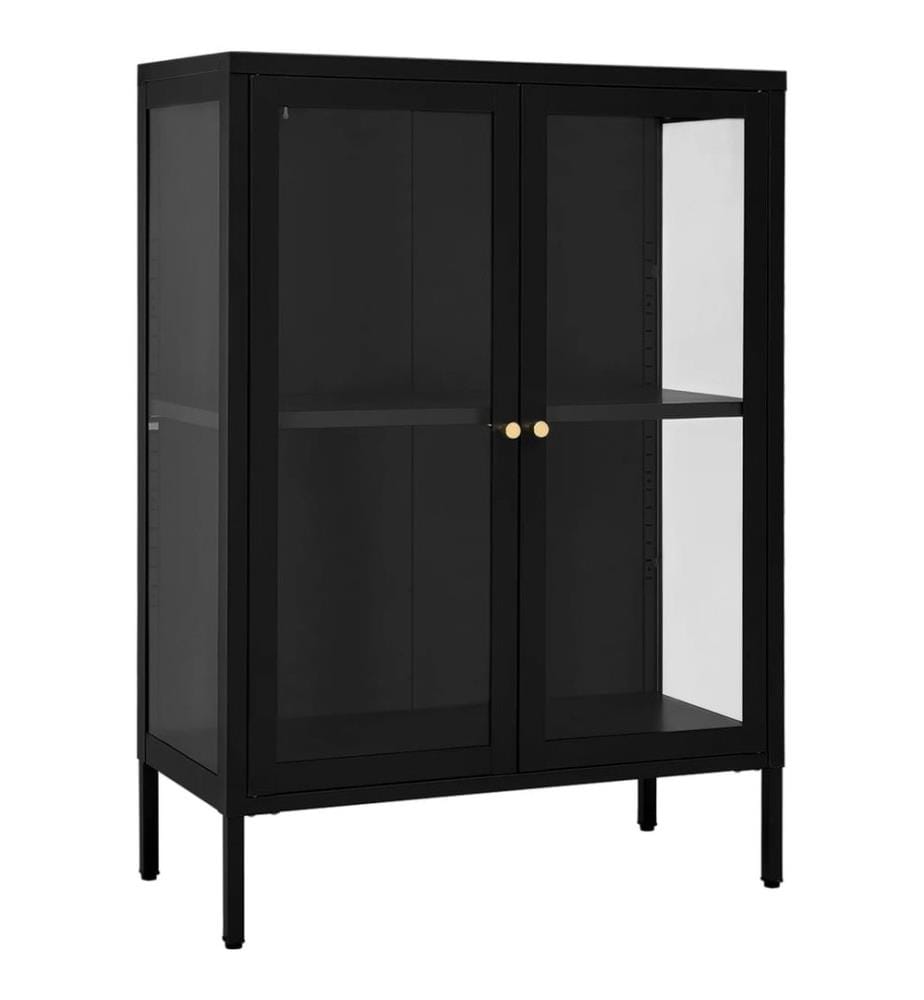 Buffet Noir 75x35x105 cm Acier et verre