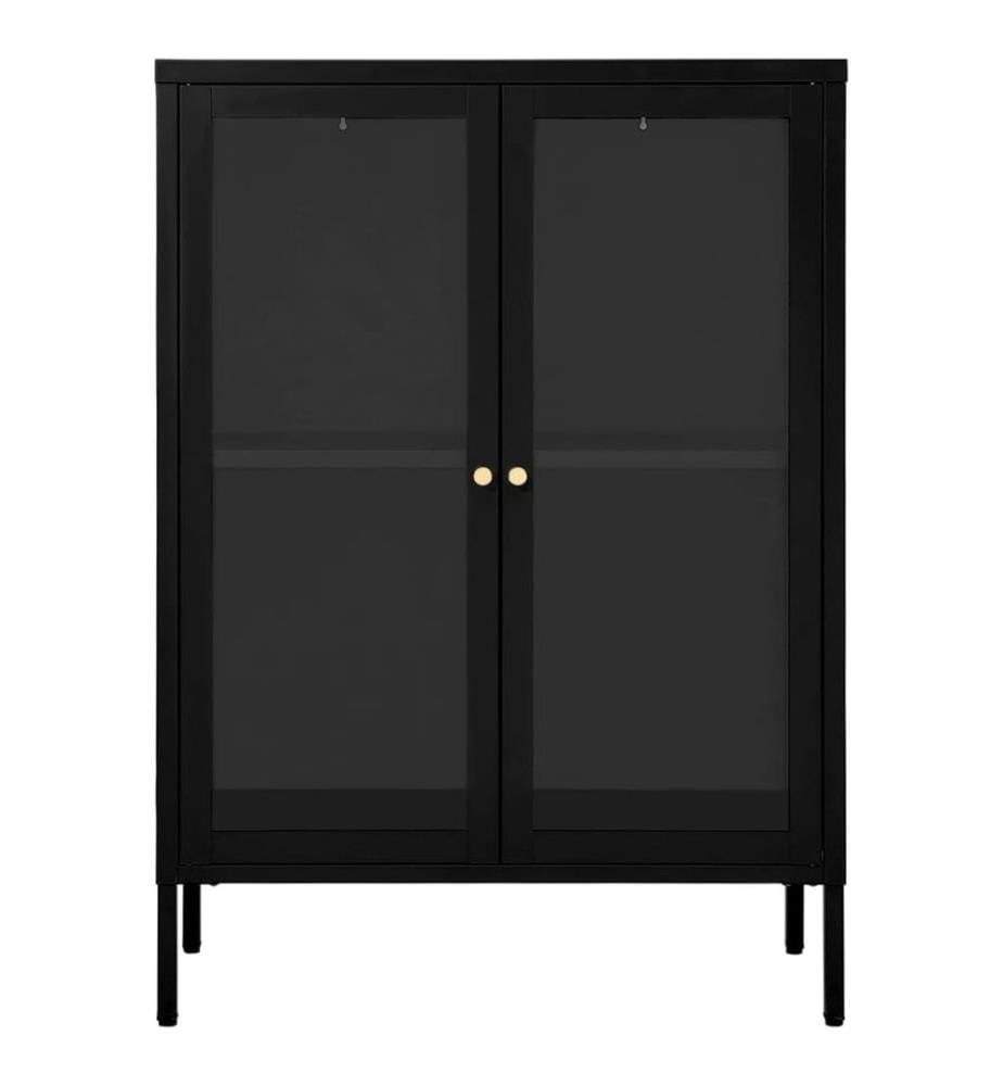Buffet Noir 75x35x105 cm Acier et verre