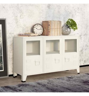 Buffet industriel Blanc 105x35x62 cm Métal et verre