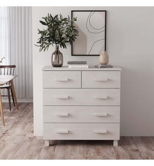 Sideboard HAMAR Weiss 79x40x80 cm Massivholz Kiefer