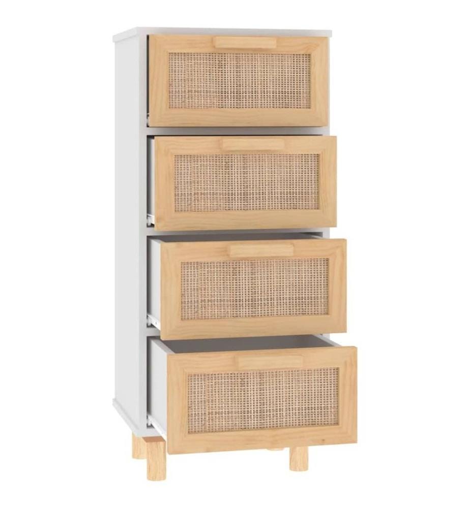 Sideboard Weiss 40x30x90 cm Massivholz Kiefer und Natur-Rattan