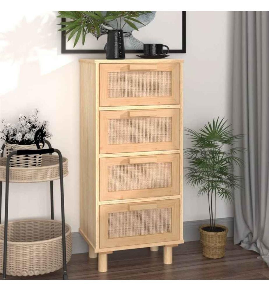 Buffet Marron 40x30x90 cm Bois de pin massif et rotin naturel