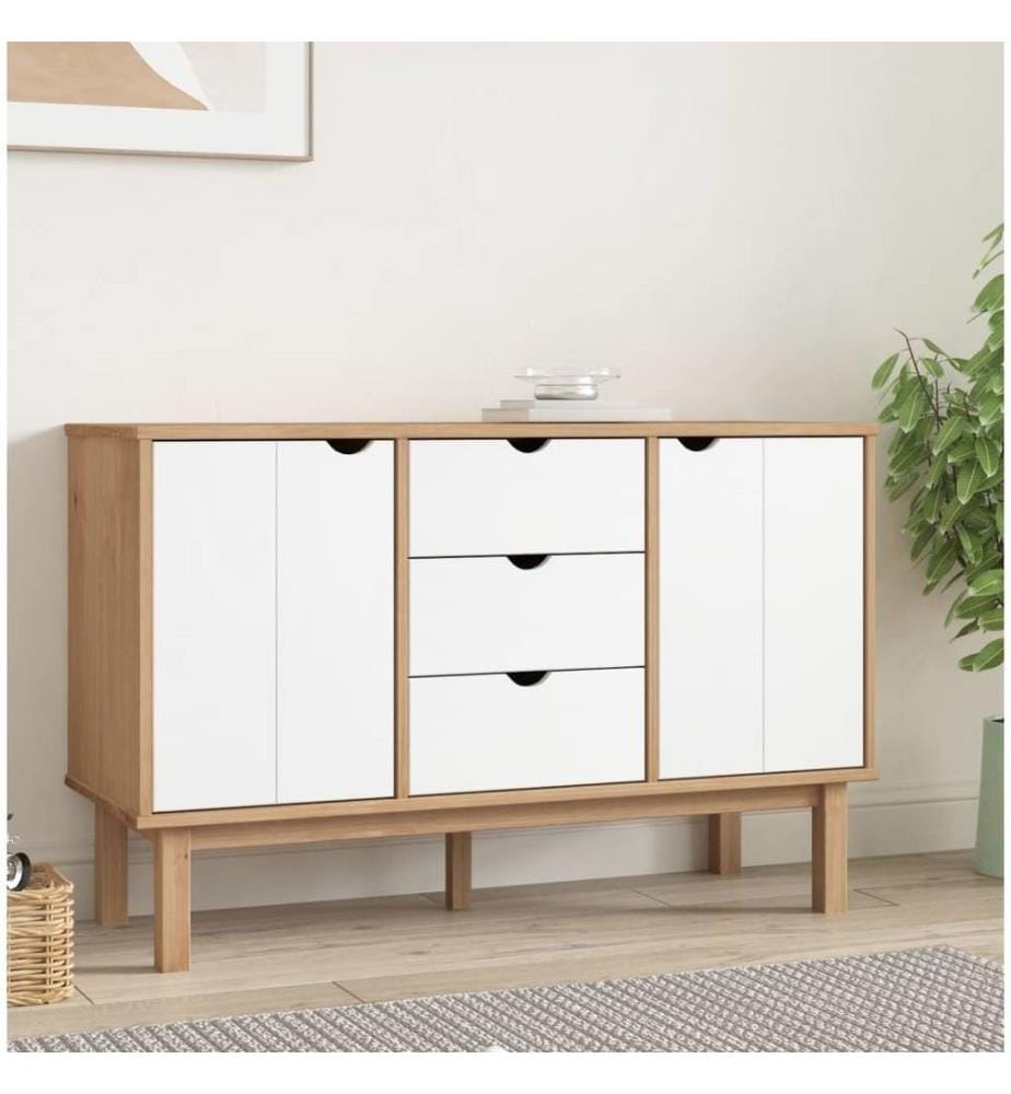 Buffet OTTA Marron et blanc 113,5x43x73 cm Bois massif pin