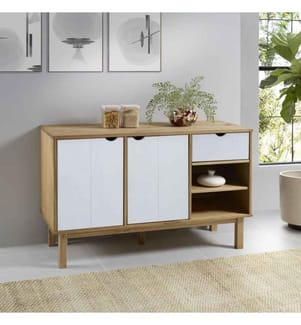 Buffet OTTA Marron et blanc 114x43x73,5 cm Bois massif pin