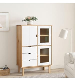 Buffet haut OTTA Marron et blanc 85x43x125 cm Bois massif pin