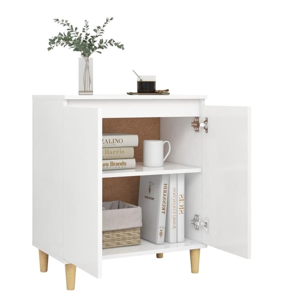 Buffet avec pieds en bois massif Blanc 60x35x70 cm Aggloméré