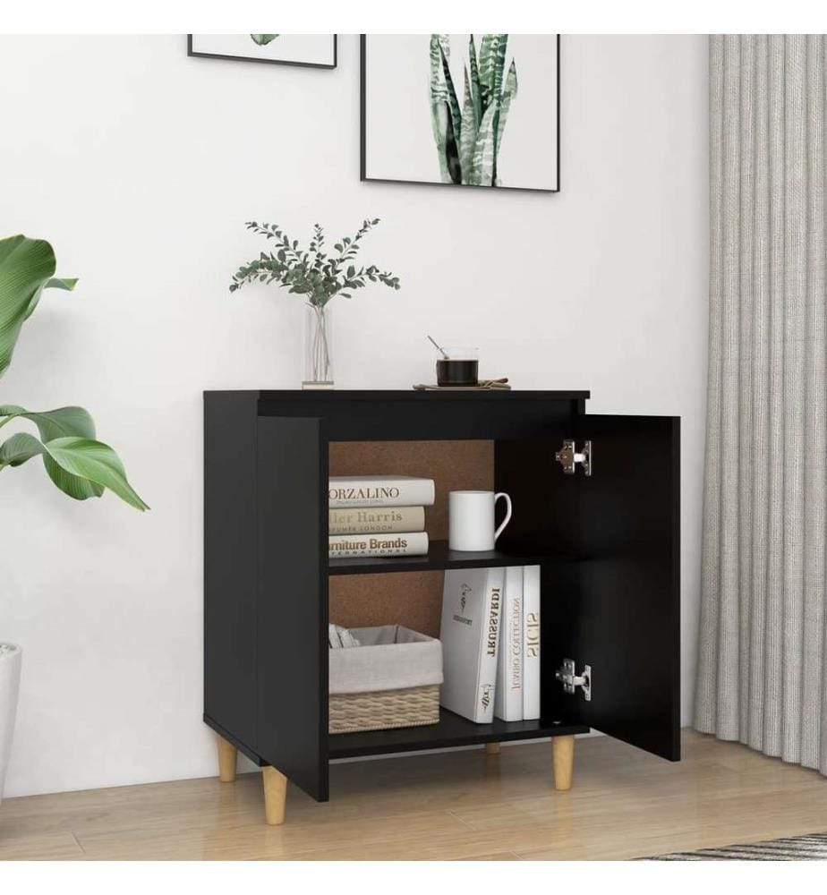 Buffet avec pieds en bois massif Noir 60x35x70 cm Aggloméré