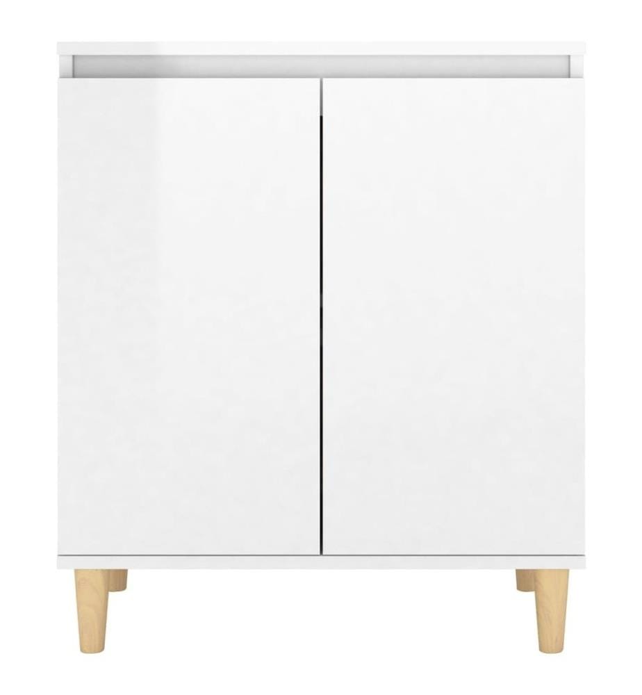 Buffet avec pieds en bois Blanc brillant 60x35x70 cm Aggloméré
