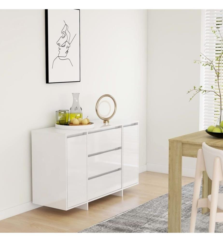 Sideboard 3 Schubladen Hochglanz-Weiss 120x41x75cm Holzwerkstoff