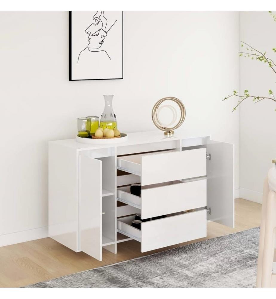 Sideboard 3 Schubladen Hochglanz-Weiss 120x41x75cm Holzwerkstoff