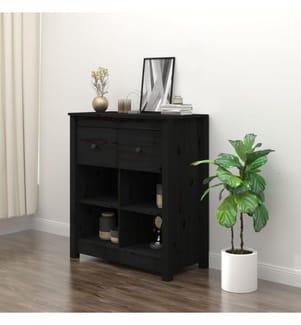 Sideboard Schwarz 70x35x80 cm Massivholz Kiefer