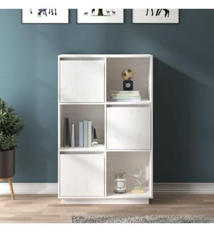 Highboard Weiss 74x35x117 cm Massivholz Kiefer