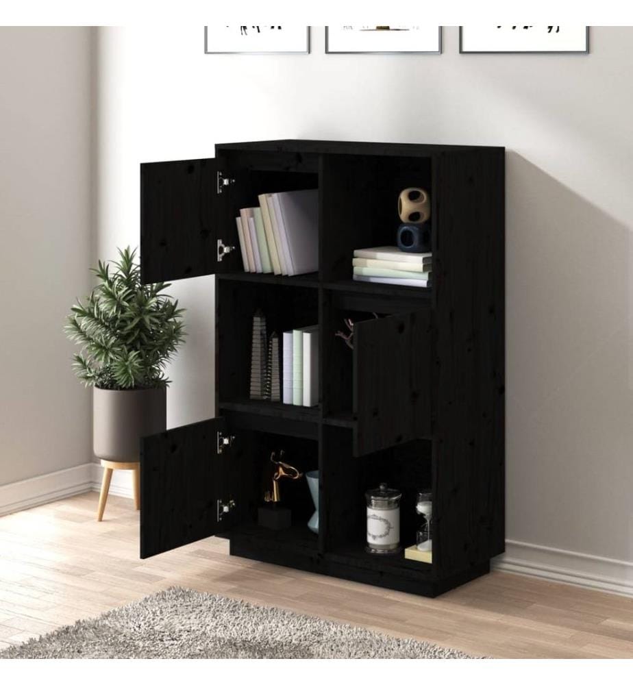 Highboard Schwarz 74x35x117 cm Massivholz Kiefer