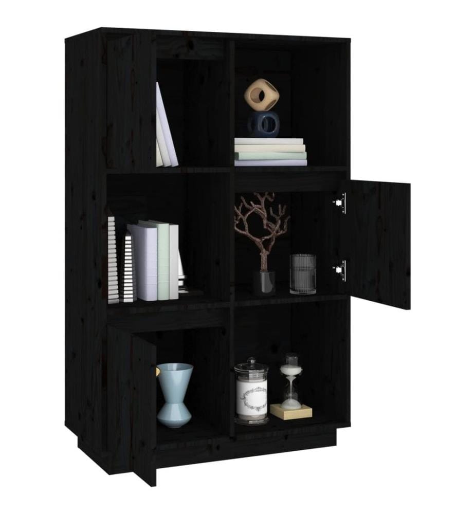 Highboard Schwarz 74x35x117 cm Massivholz Kiefer