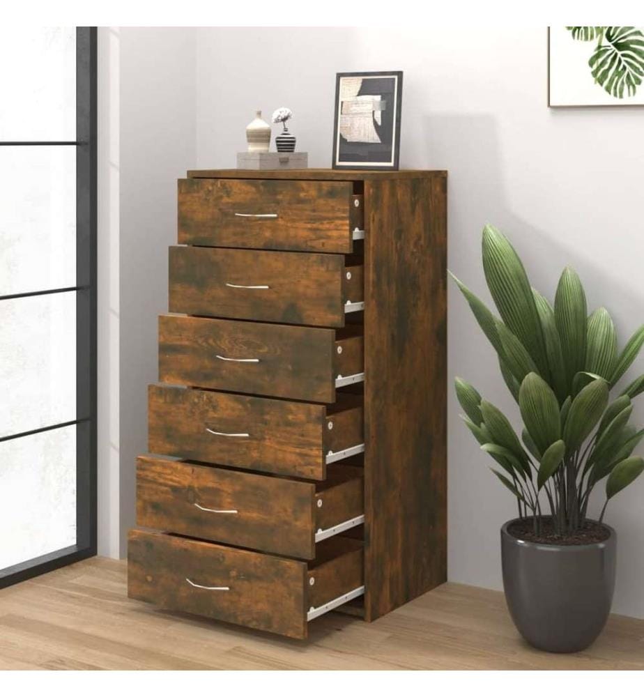 Buffet avec 6 tiroirs Chêne fumé 50x34x96 cm Bois d'ingénierie