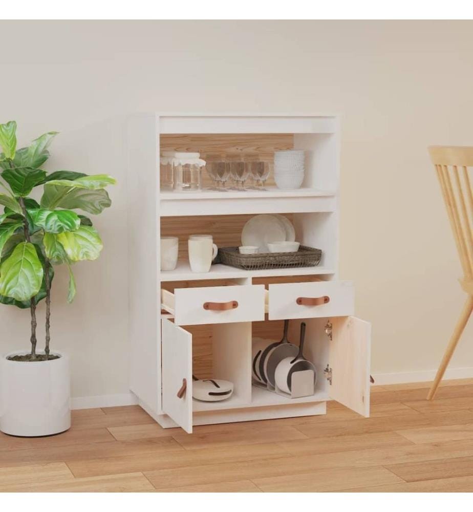 Buffet haut Blanc 67x40x108,5 cm Bois massif de pin