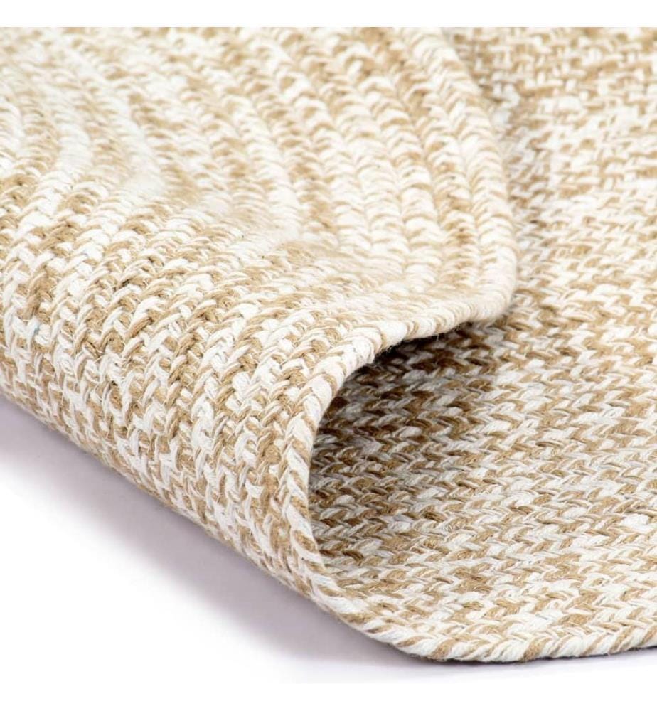 Teppich Handgefertigt Jute Weiss und Natur 120 cm