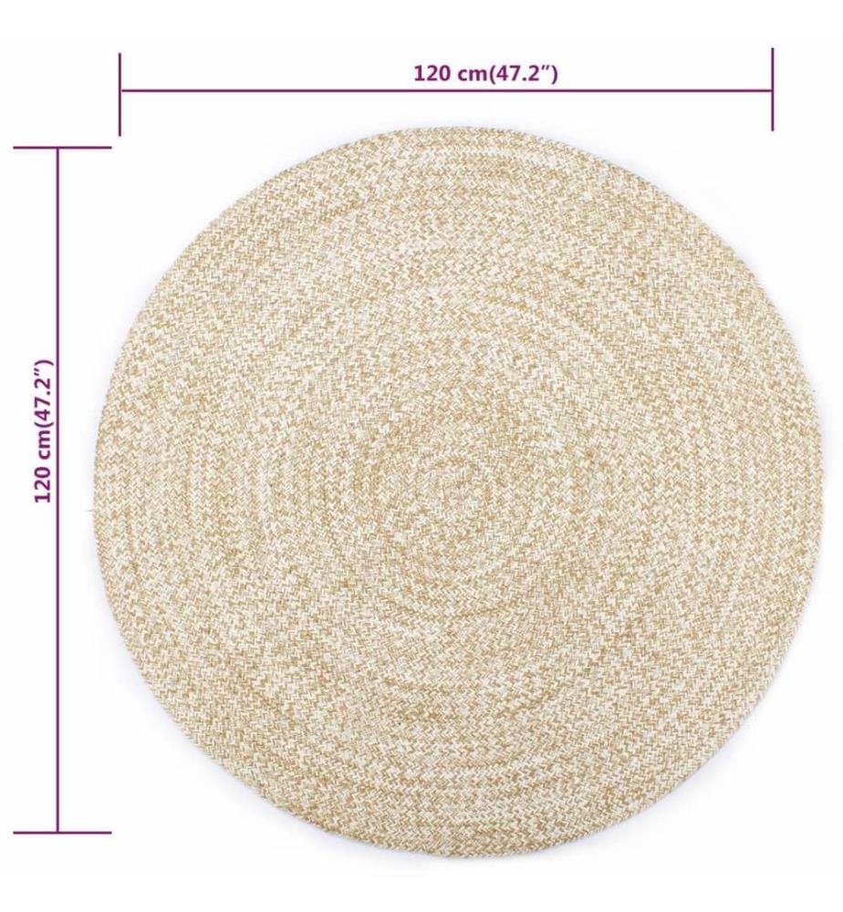 Teppich Handgefertigt Jute Weiss und Natur 120 cm