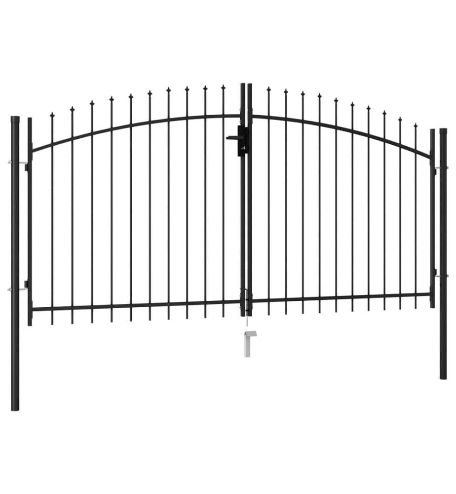 Portillon double porte avec dessus à pointe Acier 3x1,5 m Noir