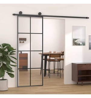 Porte coulissante Noir 76x205 cm Verre ESG et aluminium