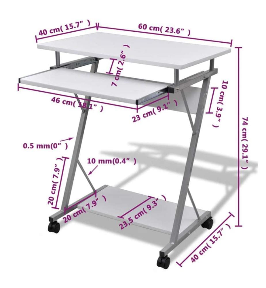 Bureau d'ordinateur compact avec plateau à clavier Blanc