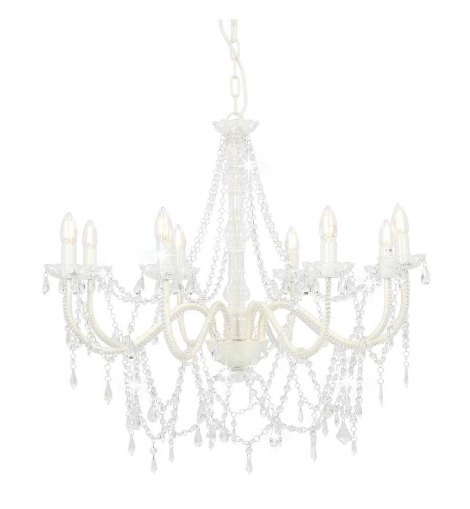 Lustre avec perles Blanc 8 ampoules E14