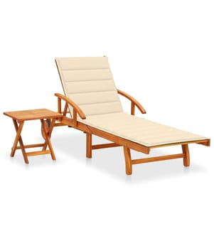 Chaise longue de jardin avec table et coussin Bois d'acacia