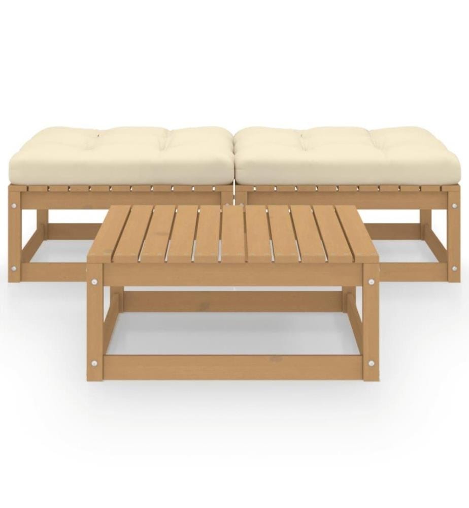 3-tlg. Garten-Lounge-Set mit Kissen Massivholz Kiefer