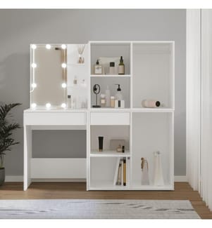 LED-Schminktisch mit 2 Schränken Weiss Holzwerkstoff