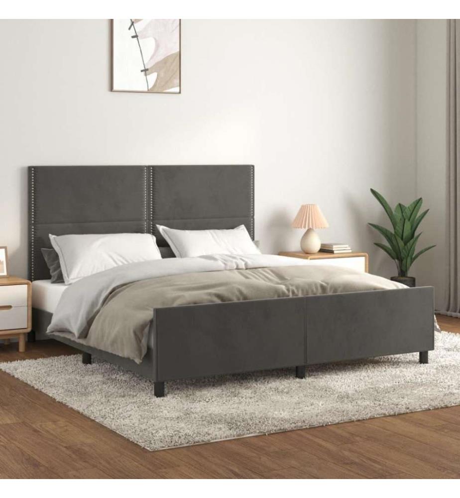 Bettgestell mit Kopfteil Dunkelgrau 160x200 cm Samt