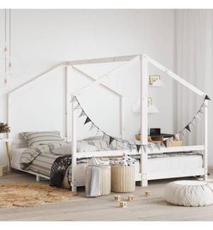 Kinderbett Weiss 2x(90x200) cm Massivholz Kiefer