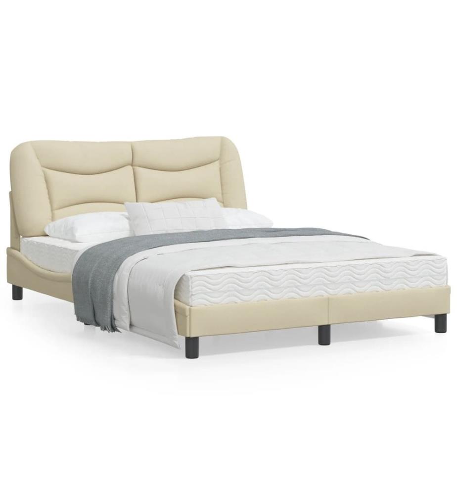 Bettgestell mit Kopfteil Creme 120x200 cm Stoff