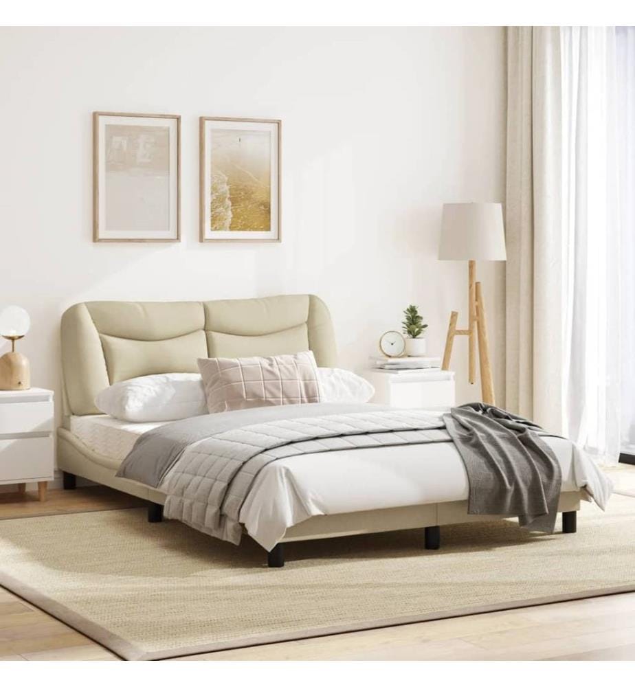 Bettgestell mit Kopfteil Creme 120x200 cm Stoff