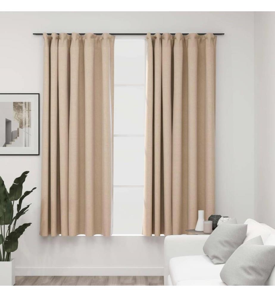 Verdunkelungsvorhänge Haken Leinenoptik 2 Stk. Beige 140x175 cm