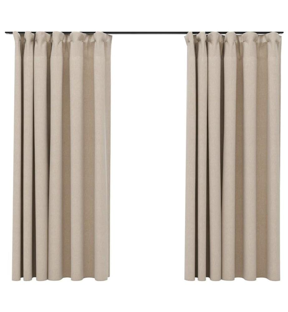 Verdunkelungsvorhänge Haken Leinenoptik 2 Stk. Beige 140x175 cm
