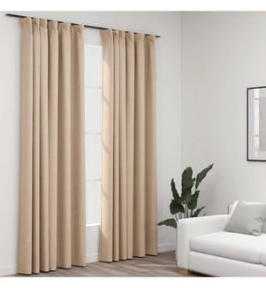 Verdunkelungsvorhänge Haken Leinenoptik 2 Stk. Beige 140x225 cm