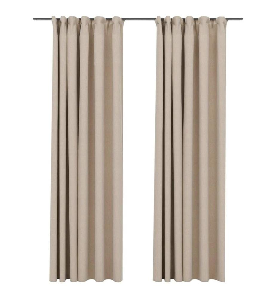 Verdunkelungsvorhänge Haken Leinenoptik 2 Stk. Beige 140x225 cm