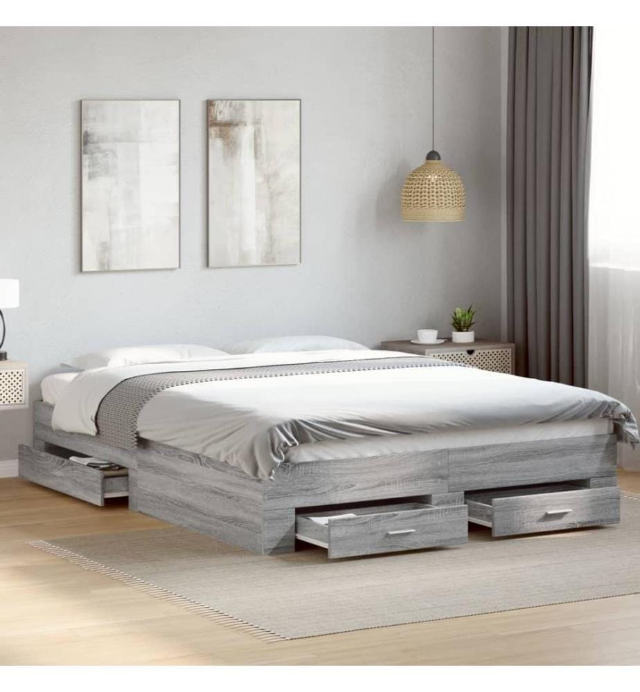 Cadre de lit avec tiroirs sans matelas sonoma gris 140x200 cm