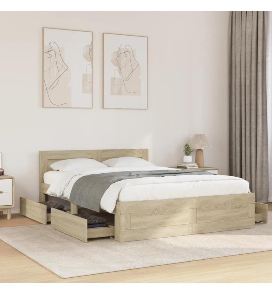 Cadre de lit et tête de lit sans matelas chêne sonoma 120x200cm