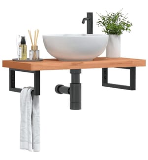 Waschbeckenregal Wandmontage Stahl und Massivholz Buche