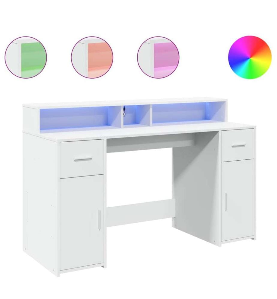 Bureau avec lumières LED blanc 140x55x91 cm bois d'ingénierie