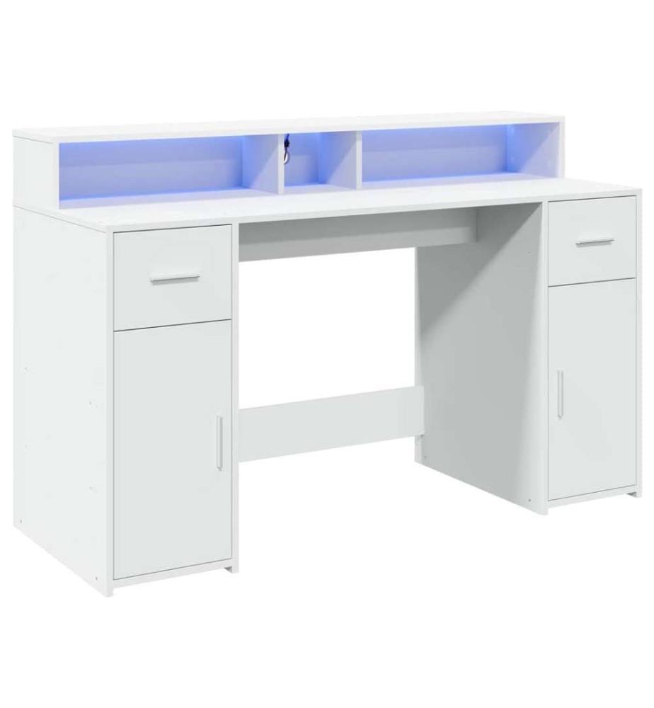 Bureau avec lumières LED blanc 140x55x91 cm bois d'ingénierie