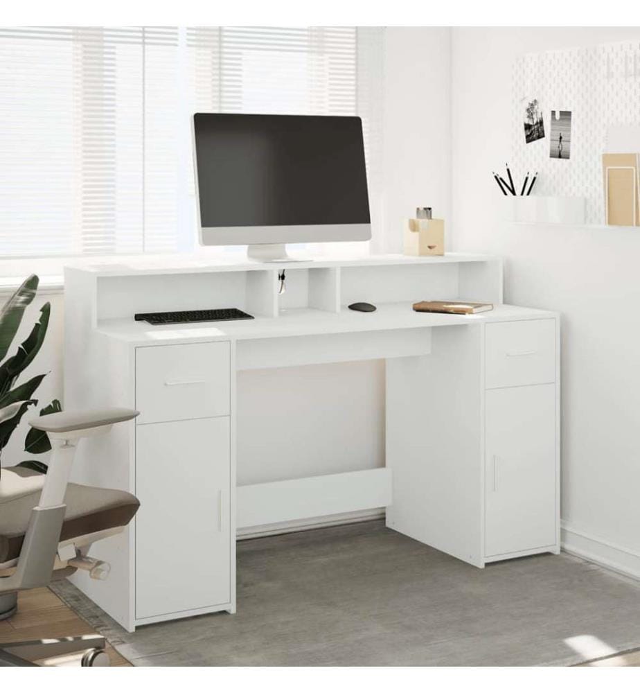 Bureau avec lumières LED blanc 140x55x91 cm bois d'ingénierie
