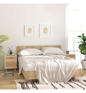 Tables de chevet 2pcs Blanc Bois de pin massif et rotin naturel