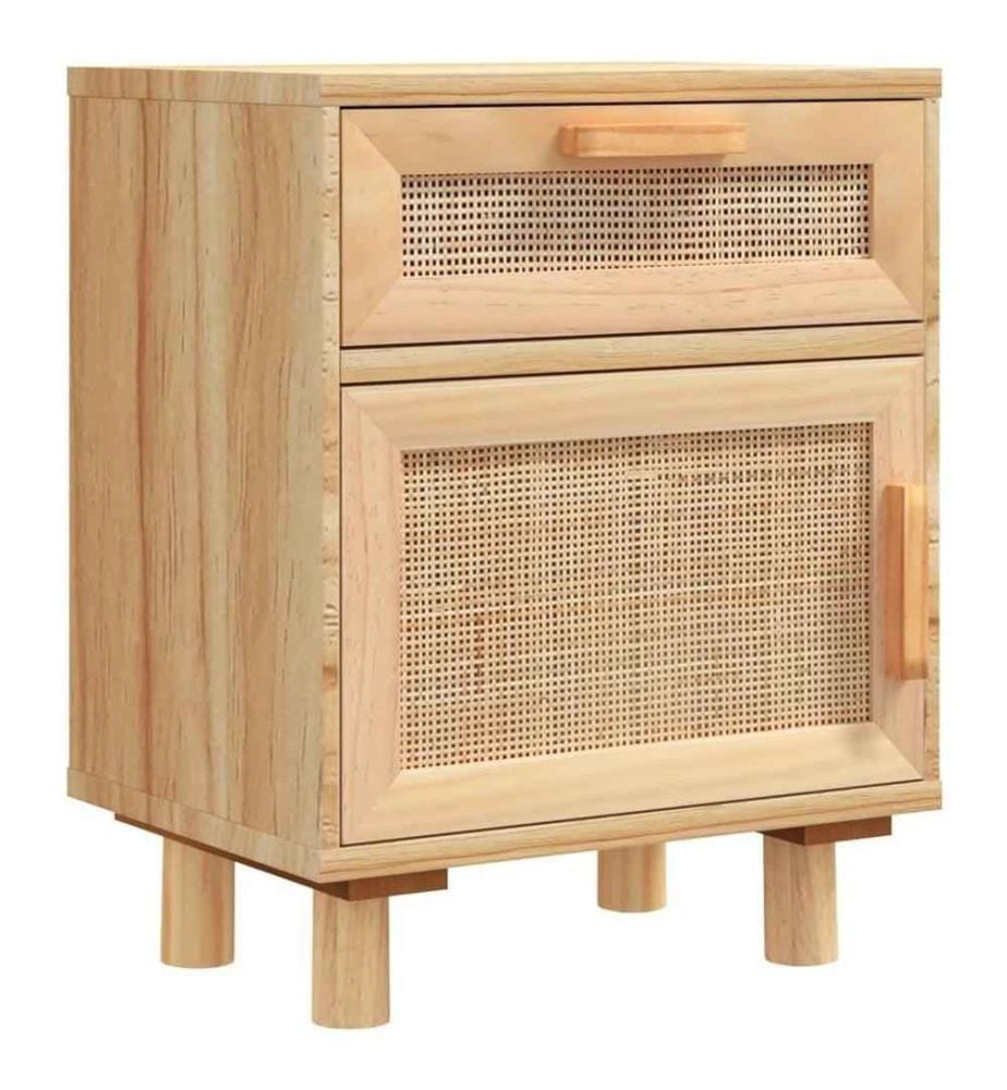 Table de chevet Marron Bois de pin massif et rotin naturel
