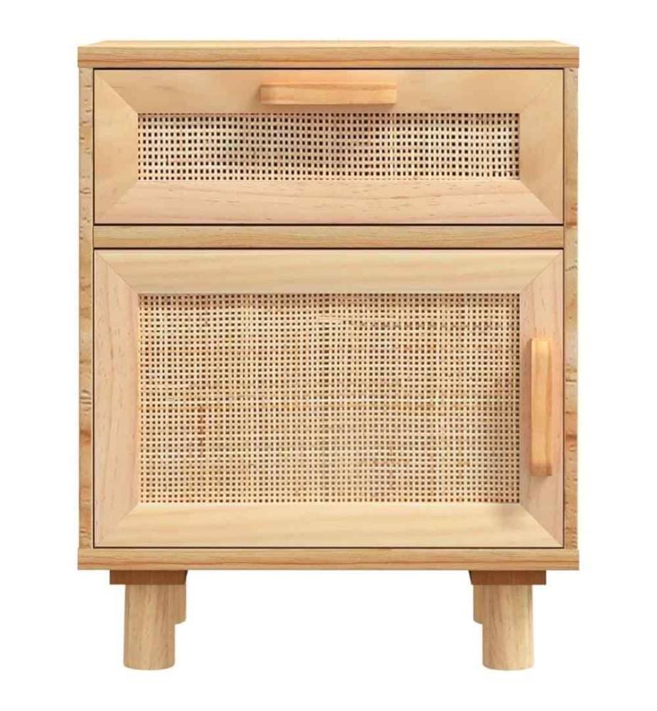 Table de chevet Marron Bois de pin massif et rotin naturel