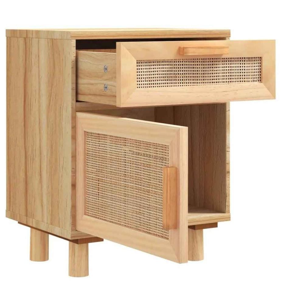 Table de chevet Marron Bois de pin massif et rotin naturel