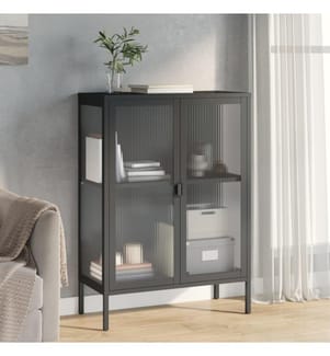 Sideboard Schwarz 75x35x105 cm Glas und Stahl