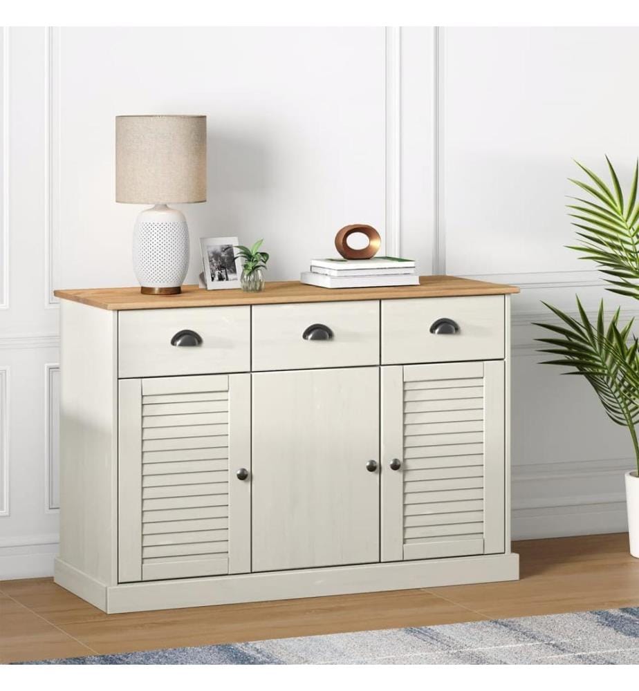 Buffet avec tiroirs VIGO 113x40x75 cm blanc bois massif de pin